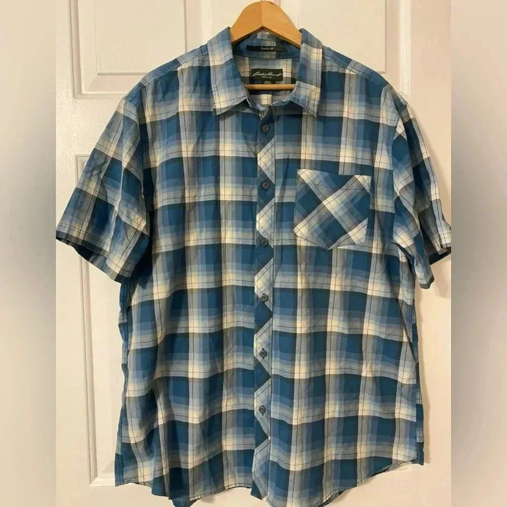 Eddie Bauer Short Sleeve Plaid Button Down Shirt XL